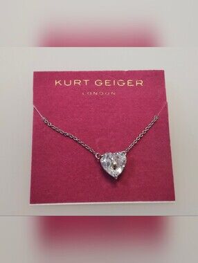NWT Kurt Geiger London Silver Signature Eagle Heart Gem Short Pendant Necklace